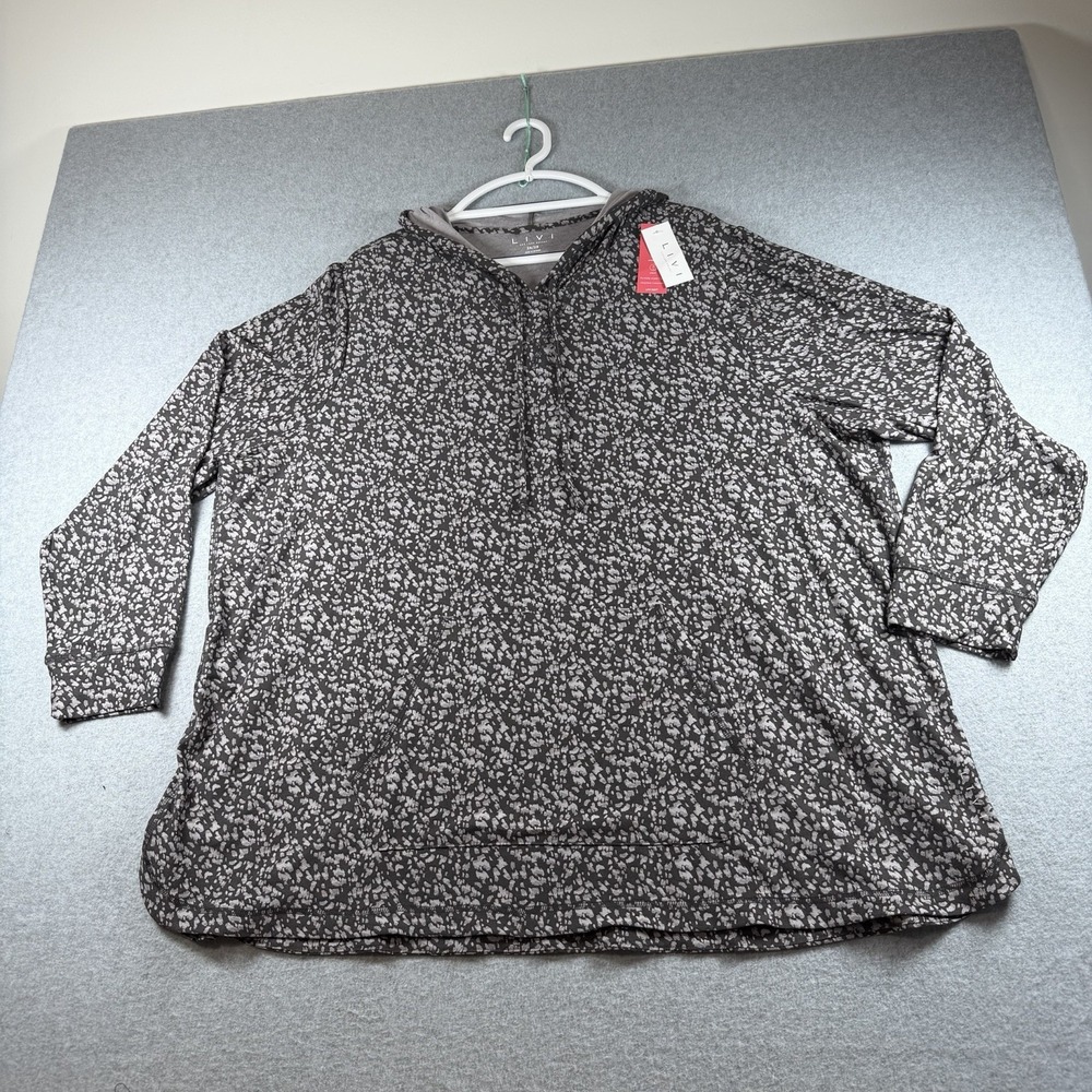 LANE BRYANT LIVI Active Hoodie 26/28 4X Black Gray Leopard Print Pullover NWT